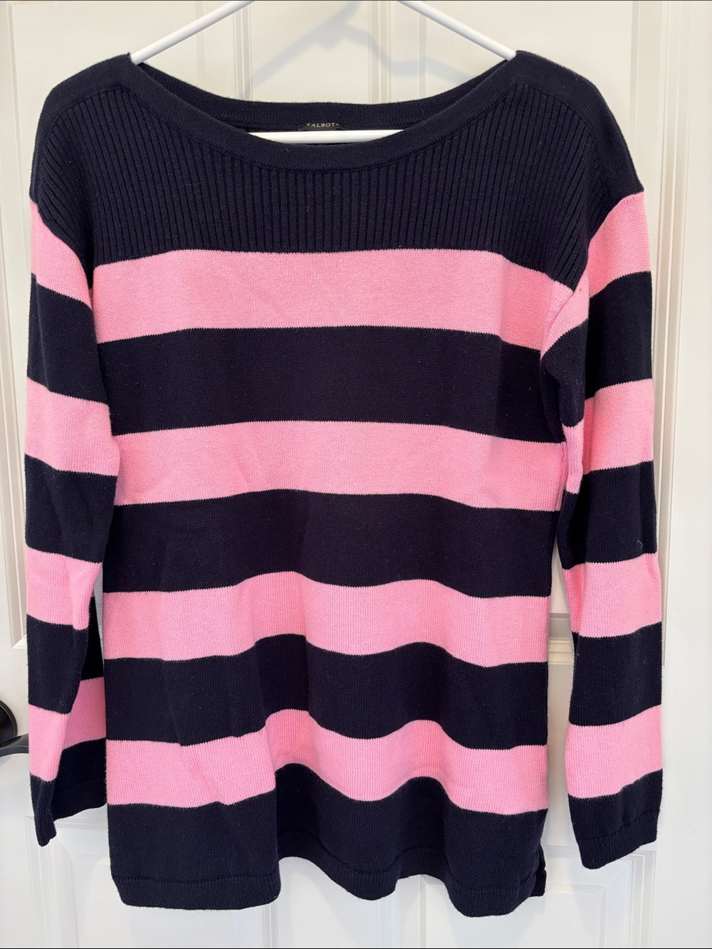 Talbots Pink and Black Striped Women's Sweater‎ Medium